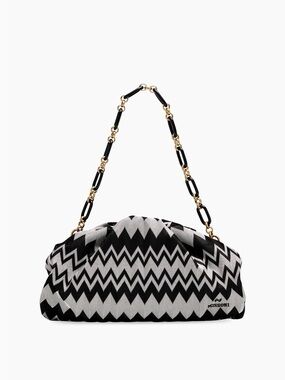 Missoni Black & White Zigzag Shoulder Clutch with Chain Strap